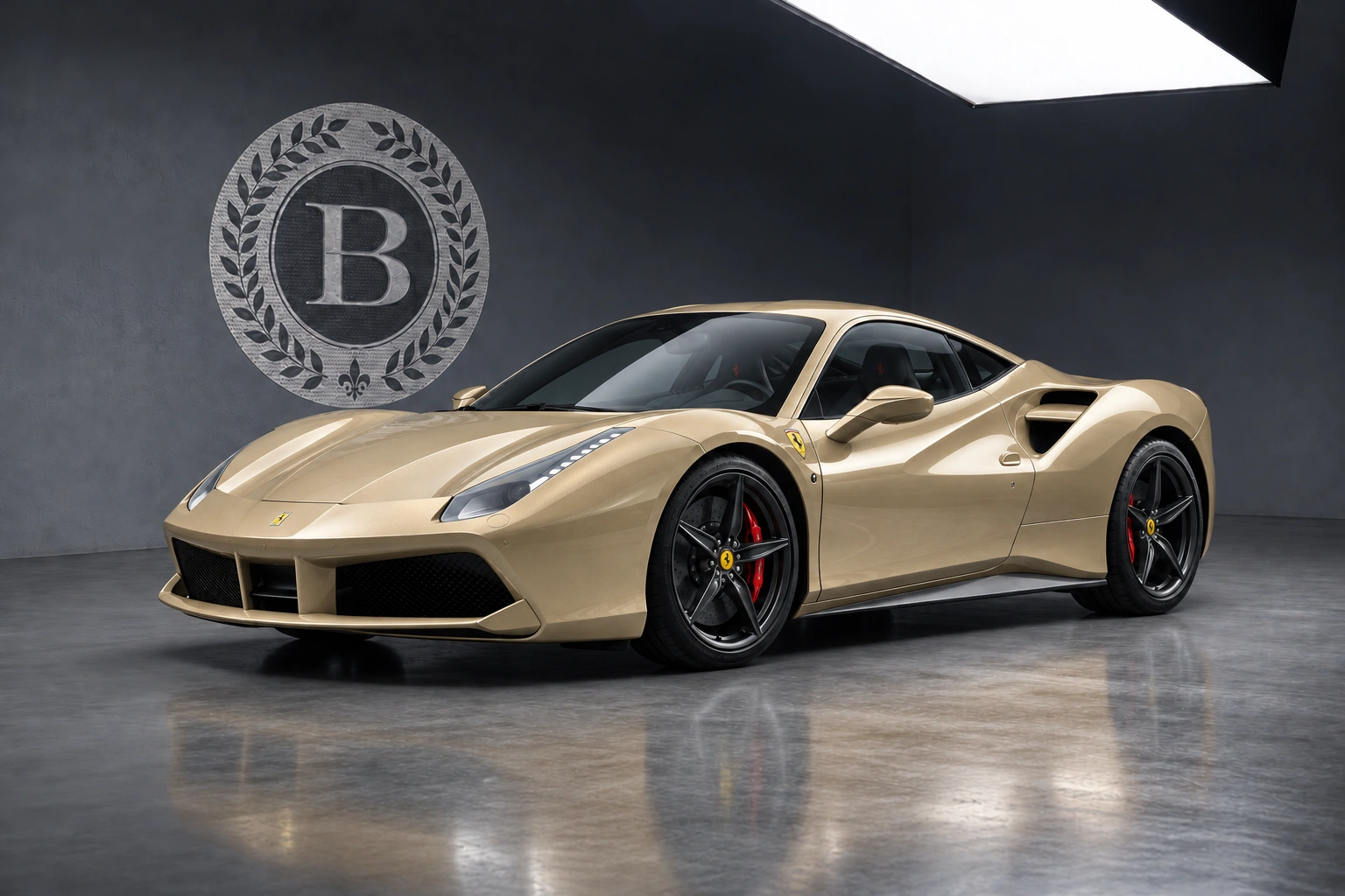 Ferrari 488 GTB in Champagne Metallic with As Shown, front three-quarter view